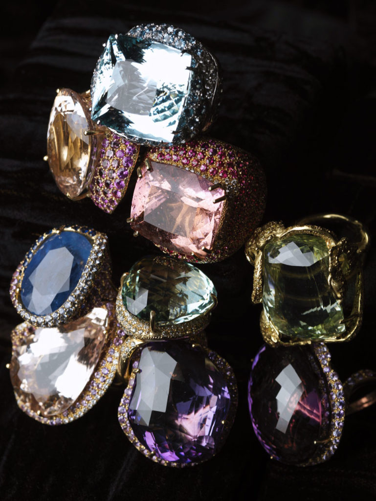 Alta gioielleria Made in Italy - anelli - oro bianco - oro giallo - diamanti - quarzo - zaffiri - ametista - rubini - acquamarina