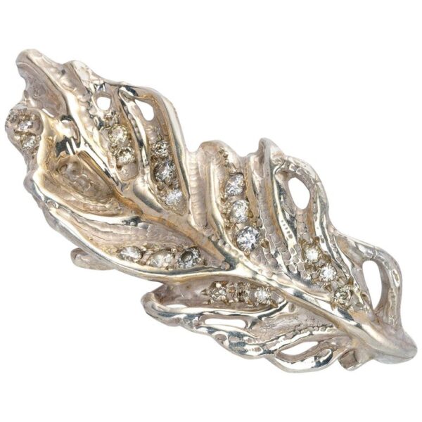 Feather Shaped Ring from d'Avossa Rêves d'Argent Collection, in Silver, with Diamonds